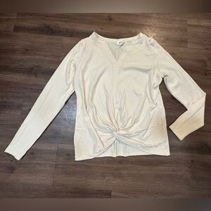 BKE Cream Twist Front VNeck Blouse